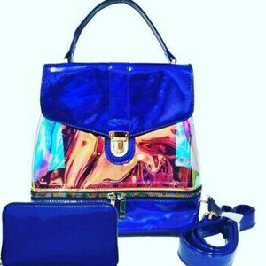 Womens Fashion Handbag Set w/Wallet Hologram Look